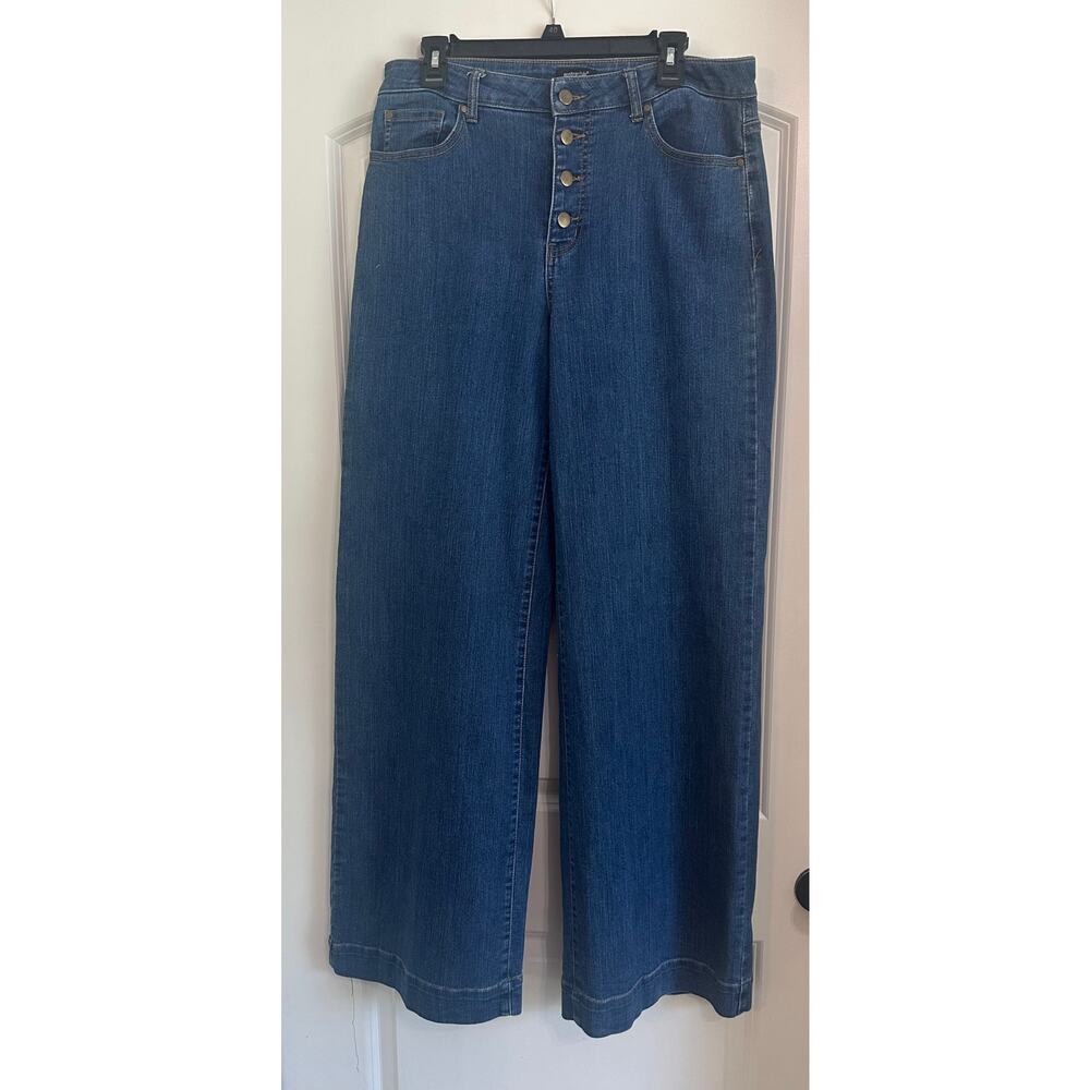 Metrostyle Wide Leg Jeans 12 Tall Blue Denim Button Fly Studded Women